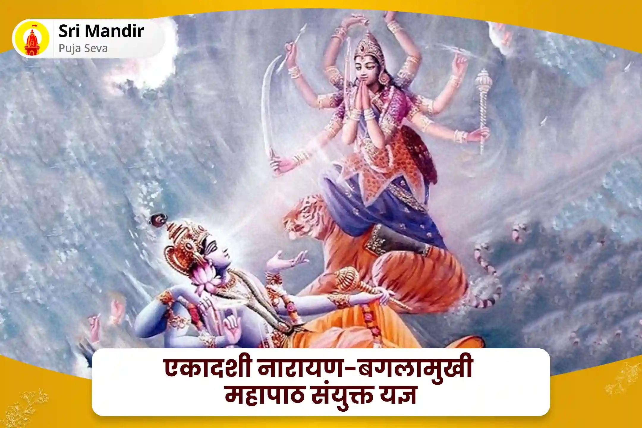 कानूनी विवादों को सुलझाने, जीत सुनिश्चित करने और दुश्मनी दूर करने के लिए एकादशी नारायण-बगलामुखी महापाठ संयुक्त यज्ञ 36,000 माँ बगलामुखी मंत्र जाप एवं नारायण सुदर्शन कवचम् यज्ञ