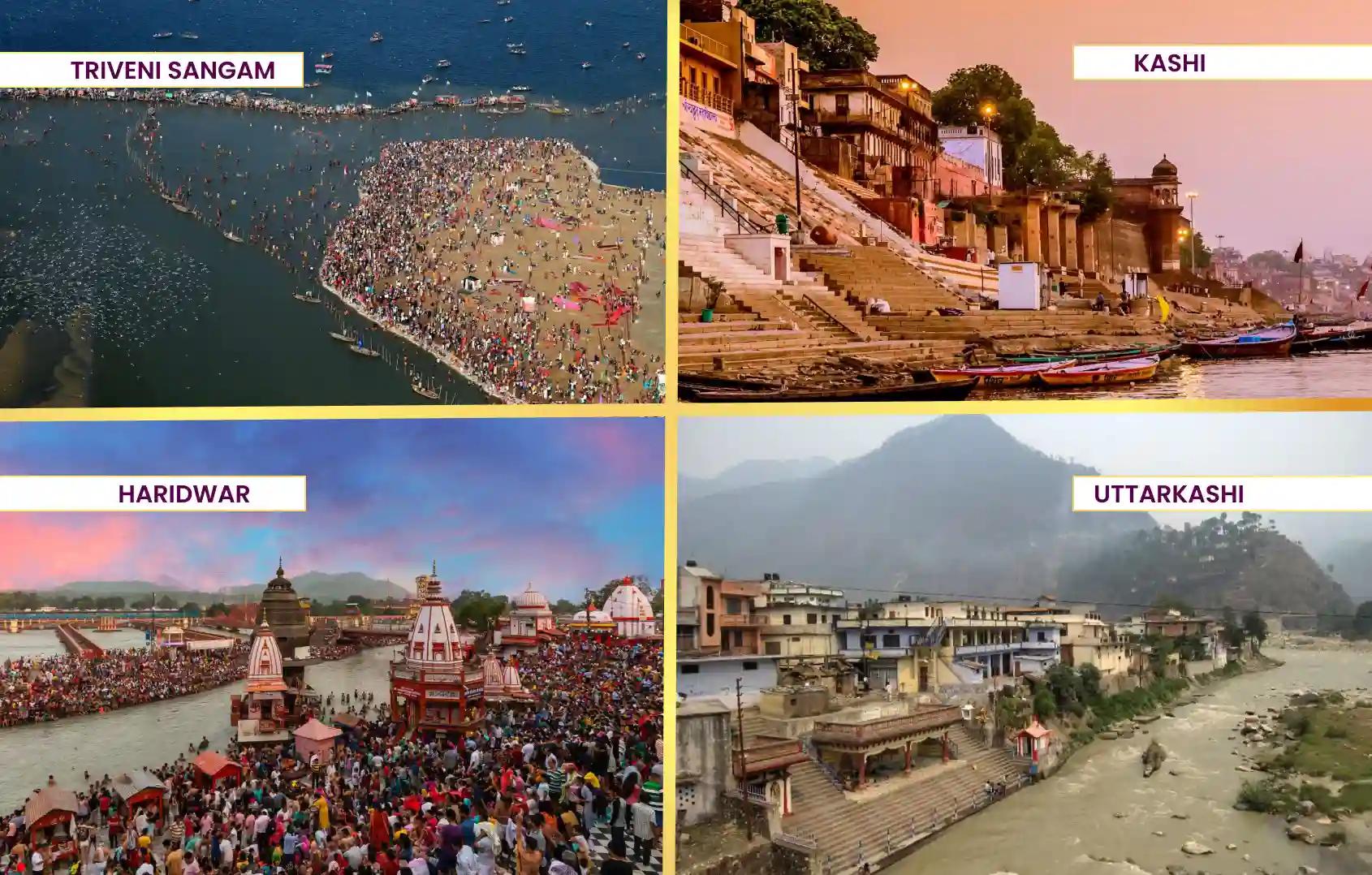 Ganga Ghat, Triveni Sangam, Ganga Ghat, Assi Ghat, Ganga Ghat, Haridwar, Praygraj, Uttarkashi, Kashi, Gangotri Dham, Uttarakhand, Uttar Pradesh