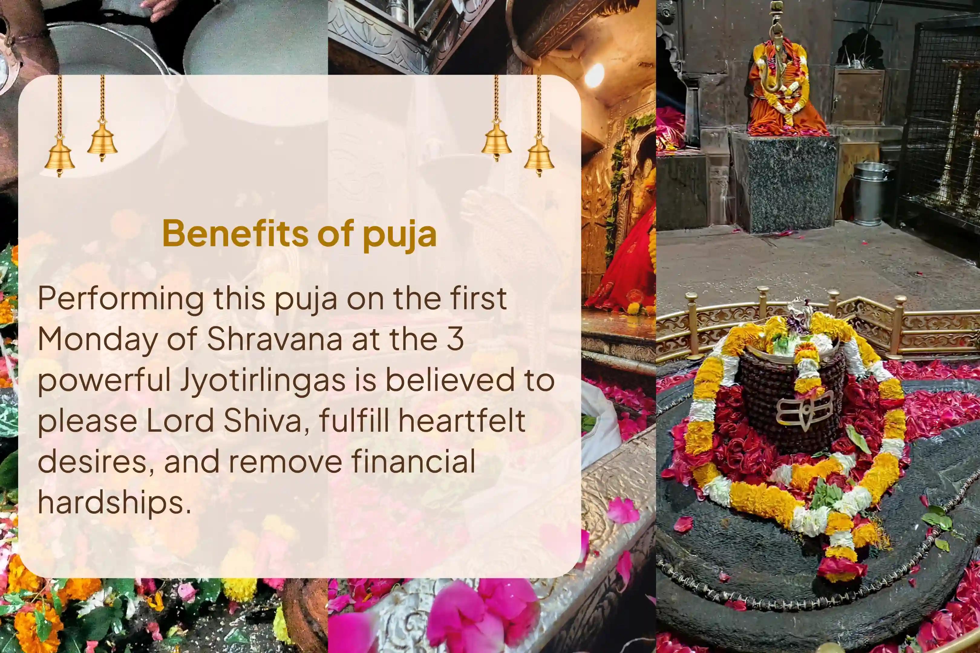 Participate in the First Monday of Shravana 3 Jyotirlinga Special 3 - Jyotirlinga - Trimbakeshwar, Omkareshwar, and Ghrishneshwar Rudrabhishek and Rudra Homam for fulfillment of all desires and destruction of financial distress