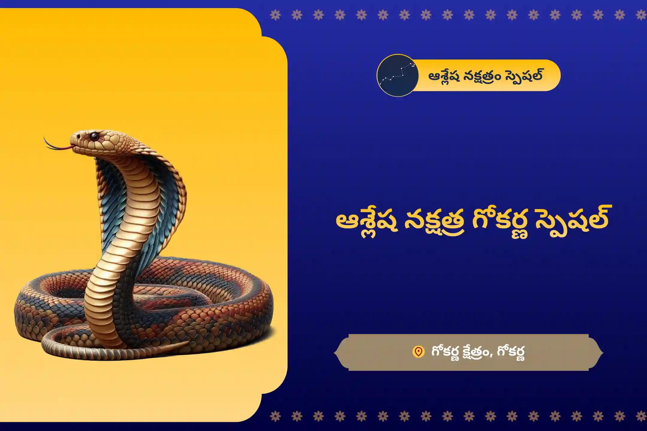 సర్ప (నాగ) దోషం యొక్క దుష్ప్రభావాలను తొలగించి, కర్మ పాపాలను ప్రక్షాళన చేసుకోవడం కొరకు ఆశ్లేష నక్షత్ర గోకర్ణ స్పెషల్ ఆశ్లేష నాగబలి పూజలో పాల్గొనండి.