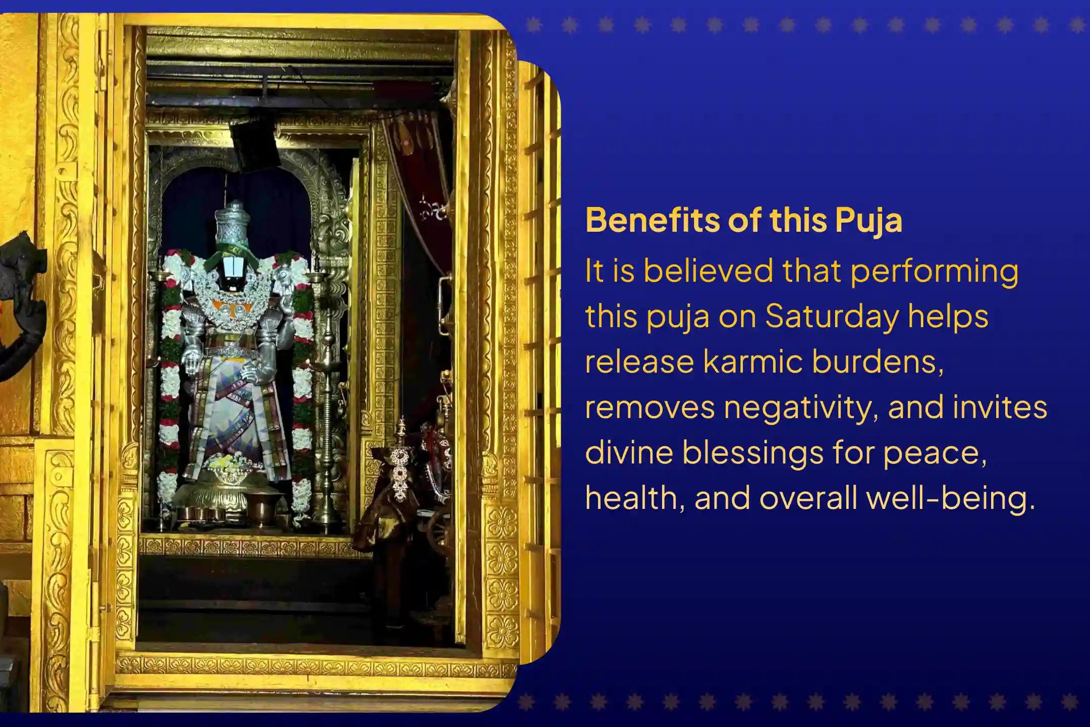 Participate in the Saturday Lord Venkateshwara Special Sahasra Tulsi Dal Archana and Venkateshwara Vaibhav Homam to free yourself from karmic cycles and negativity.