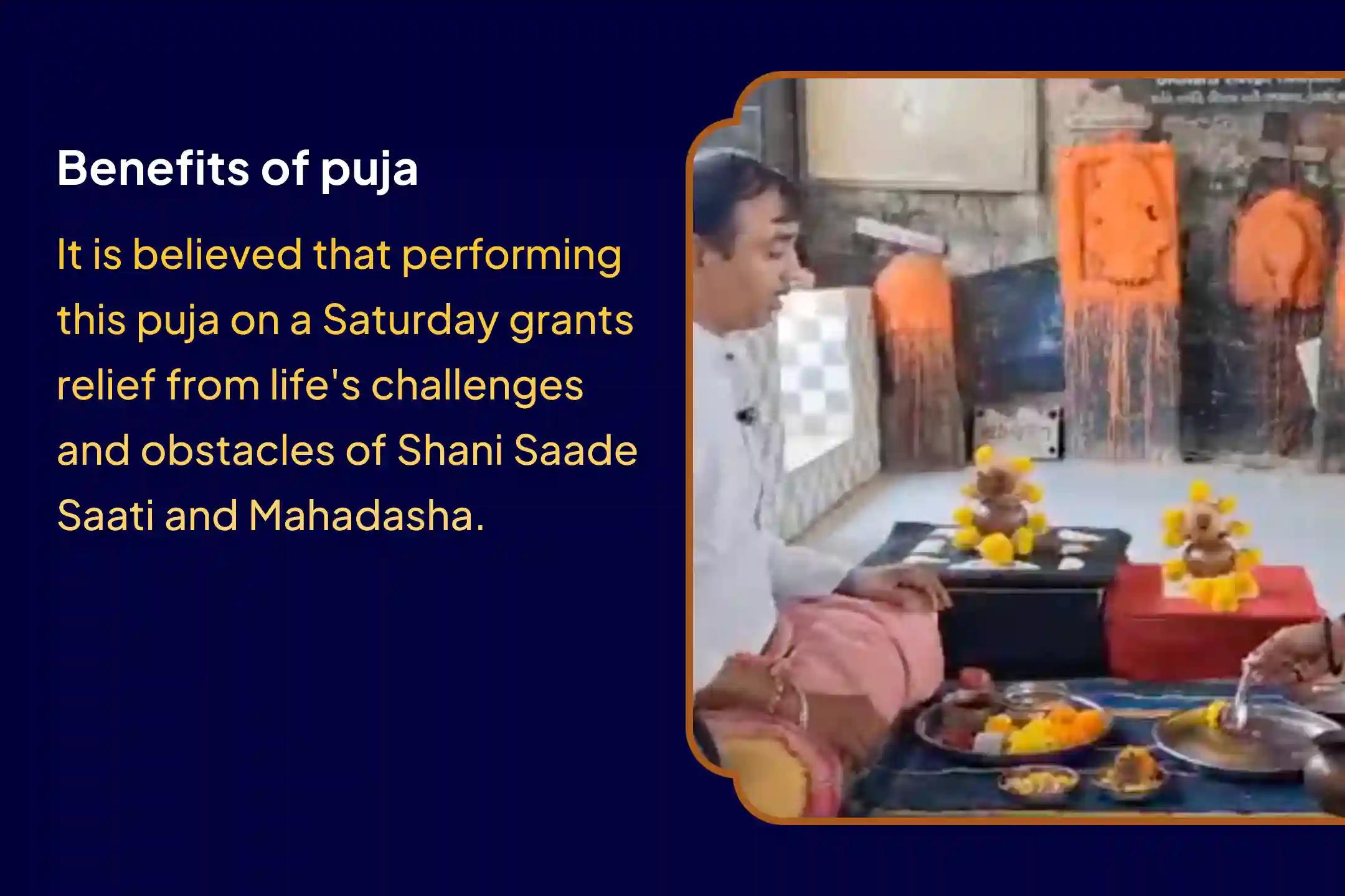 Participate in the 'Birthplace of Shani' Saturday Special Shani Saade Saati Peeda Shanti Mahapuja, Shani Til Tel Abhishek, and Mahadasha Shanti Mahapuja for relief during saade saati and overcoming obstacles
