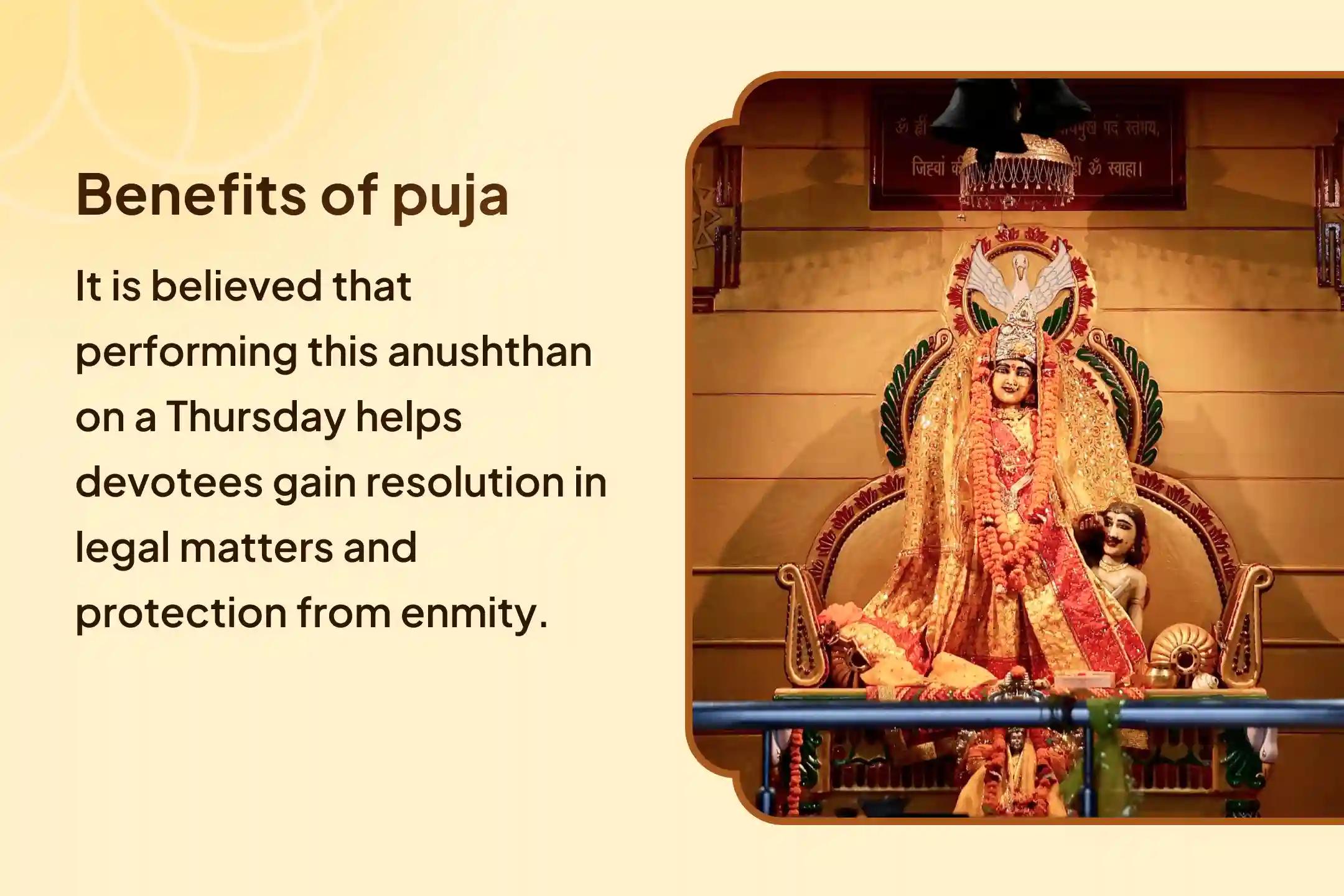  Perform 18,000 Maa Bagalamukhi Mantra Jaap and Narayan Sudarshan Kavacham Yagya for favorable outcomes in legal battles and removal of enmity.