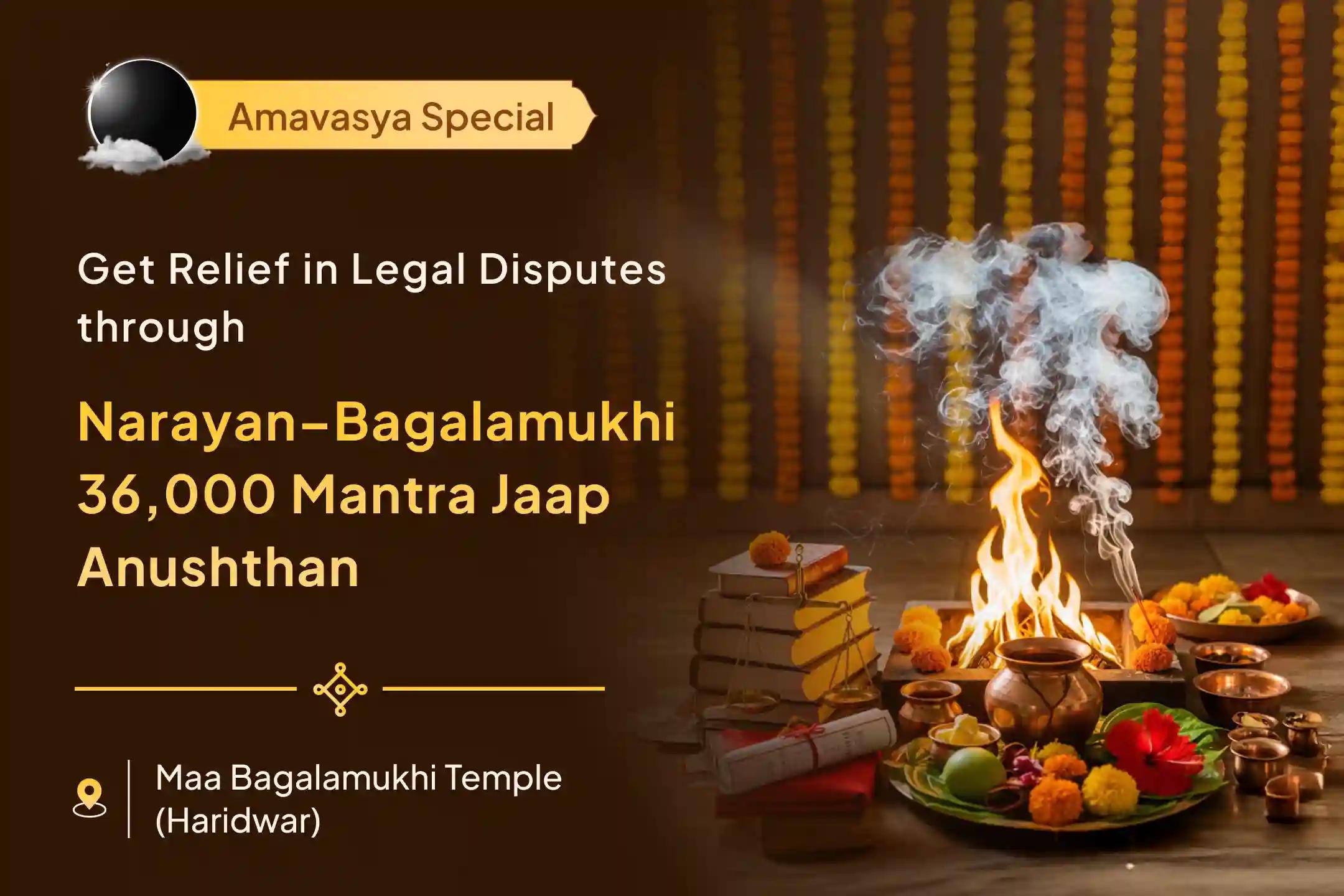 🔥 Receive the divine blessings of two great powers as 36 Brahmins perform the sacred worship of Maa Bagalamukhi and Lord Narayan on the powerful combination of Thursday and Amavasya.🔥