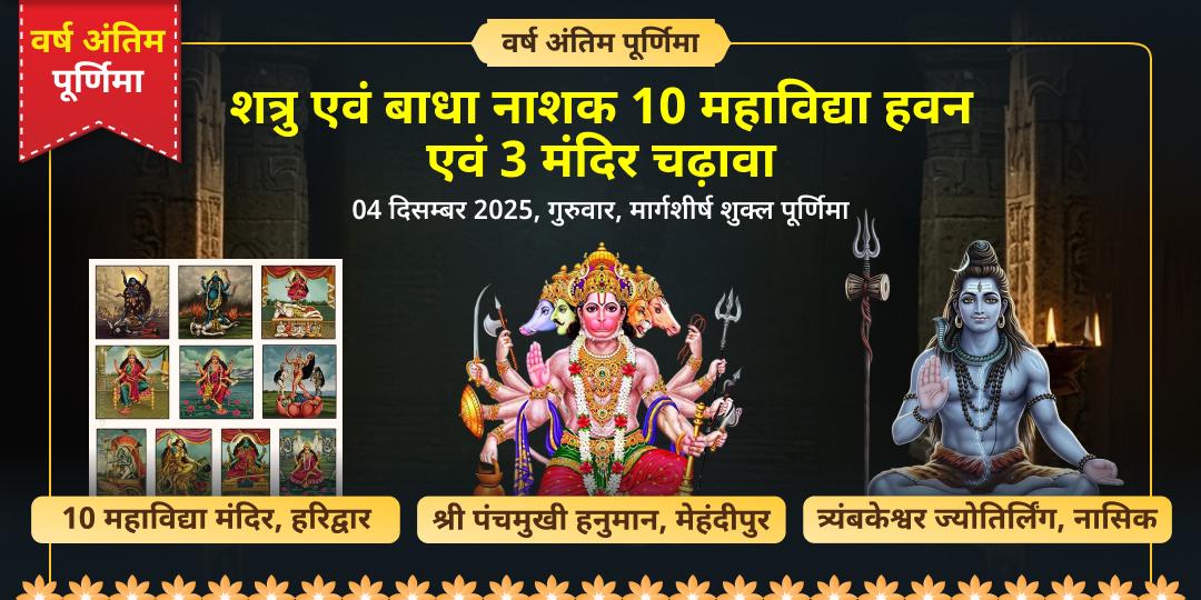 वर्ष अंतिम पूर्णिमा 10 महाविद्या हवन, पंचमुखी हनुमान एवं त्र्यंबकेश्वर ज्योतिर्लिंग 3 मंदिर चढ़ावा