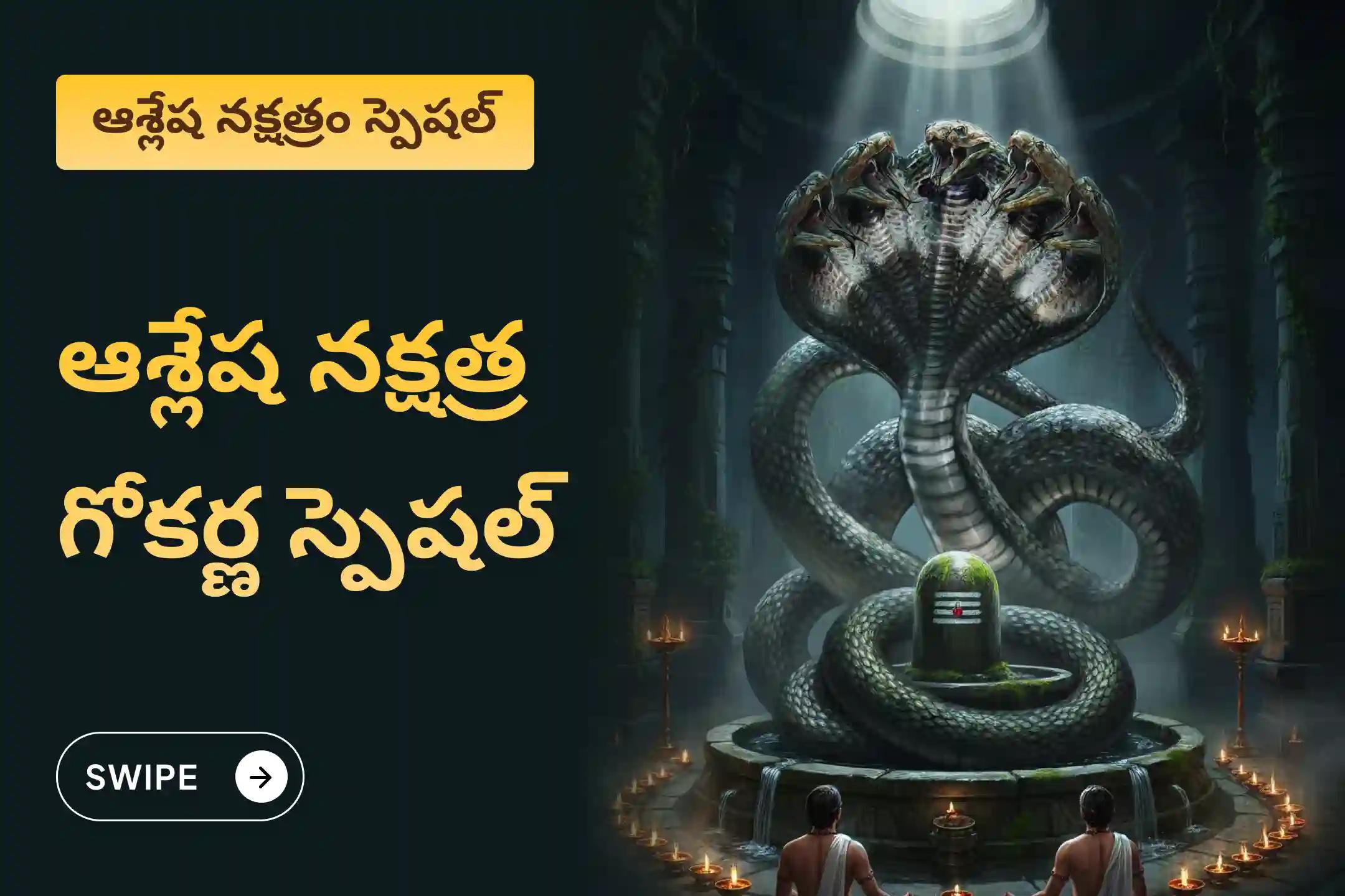 సర్ప (నాగ) దోషం యొక్క దుష్ప్రభావాలను తొలగించి, కర్మ పాపాలను ప్రక్షాళన చేసుకోవడం కొరకు ఆశ్లేష నక్షత్ర గోకర్ణ స్పెషల్ ఆశ్లేష నాగబలి పూజలో పాల్గొనండి.