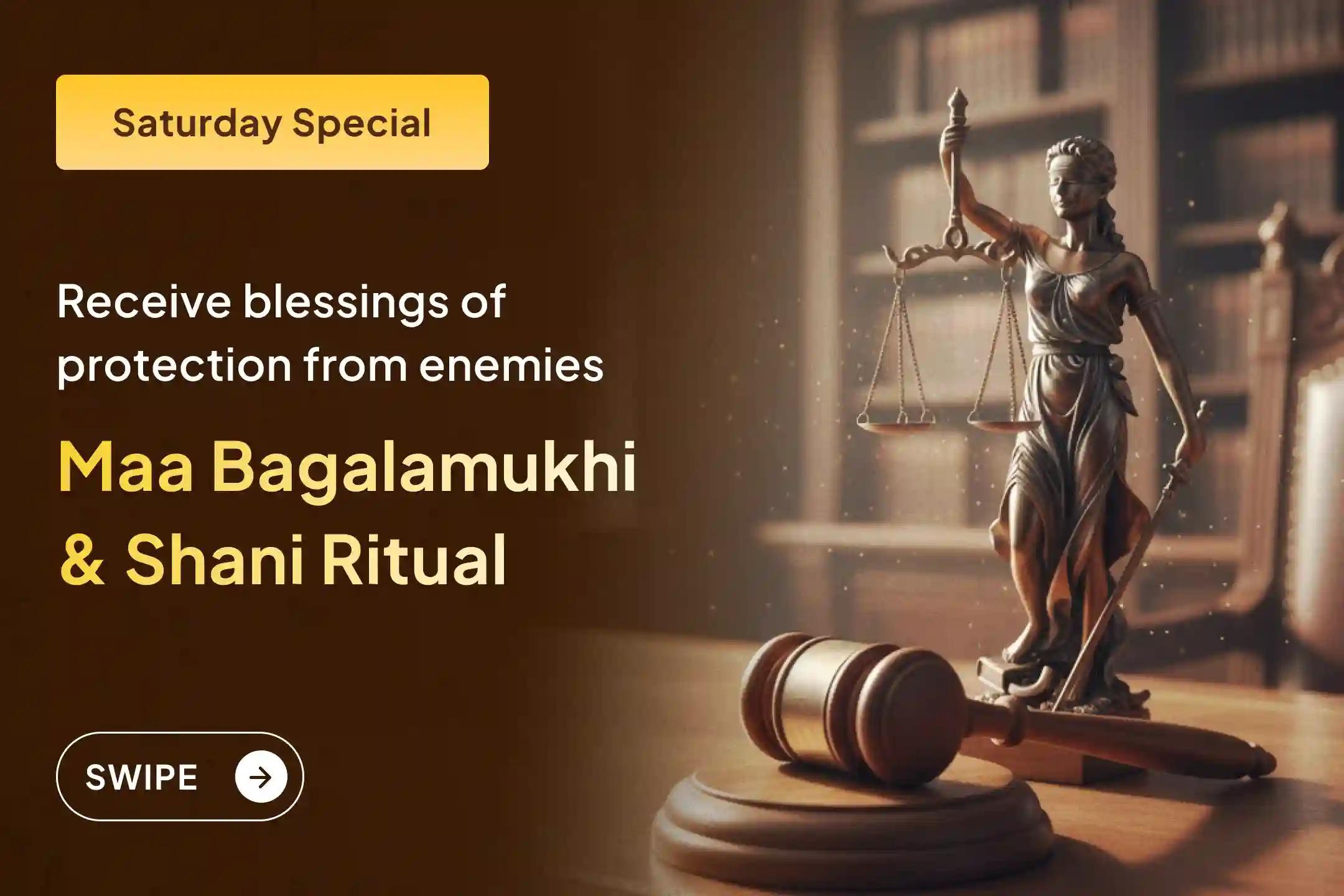 ⚖️ Join the combined worship of Maa Bagalamukhi and Lord Shani for victory over enemies and blessings in legal matters. 🙏