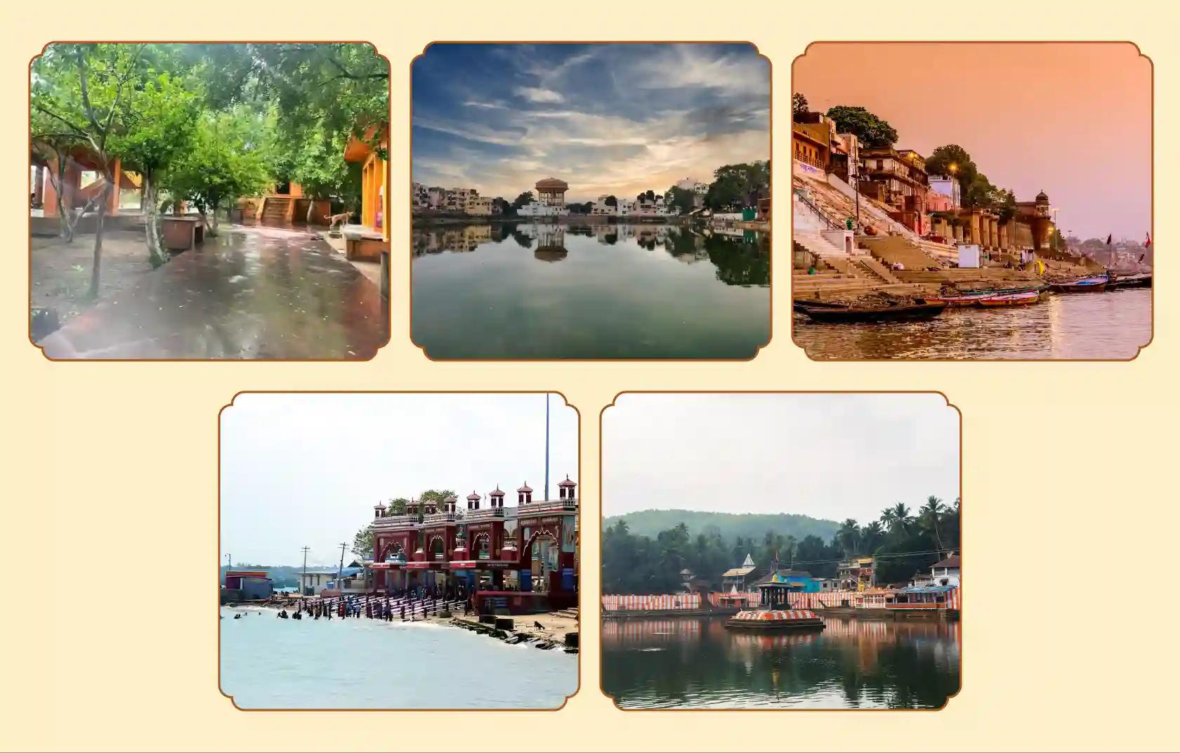 धर्मारण्य वेदी, गोकर्ण क्षेत्र, त्रिवेणी संगम, रामेश्वरम घाट, पिशाच मोचन कुंड, गया, गोकर्ण, प्रयागराज, रामेश्वरम, काशी