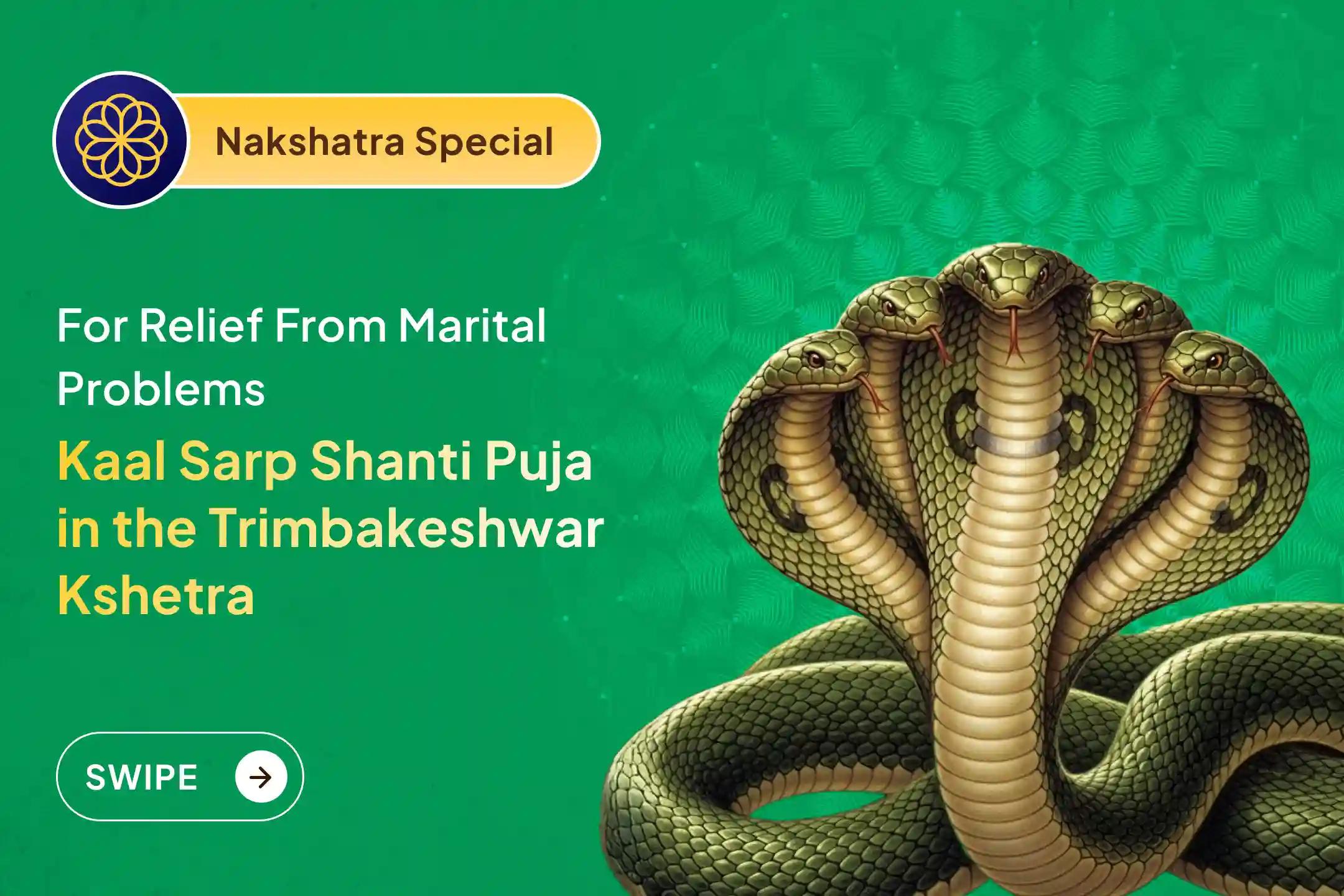 ✨ Seek blessings for relief from marital issues and karmic burdens through Kaal Sarp Shanti Puja, aligned with the divine Ardra Nakshatra period and the sacred energy of Trimbakeshwar Jyotirlinga