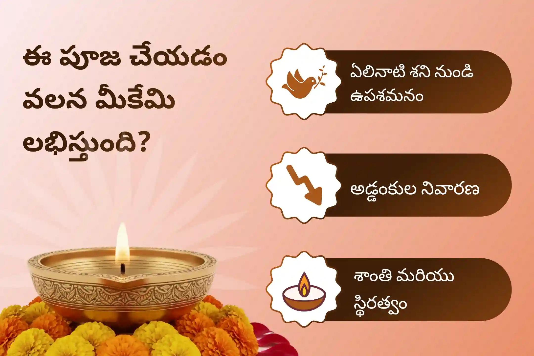 ఏలి నాటి శని కారణంగా ఏర్పడే ఆందోళన, ఆర్థిక సమస్యలు, కుటుంబ సమస్యల నుంచి ఉపశమనం పొందేందుకు శని త్రయోదశి శని శాంతి - మీనరాశి ప్రత్యేక శాంతి పూజలో పాల్గొనండి.