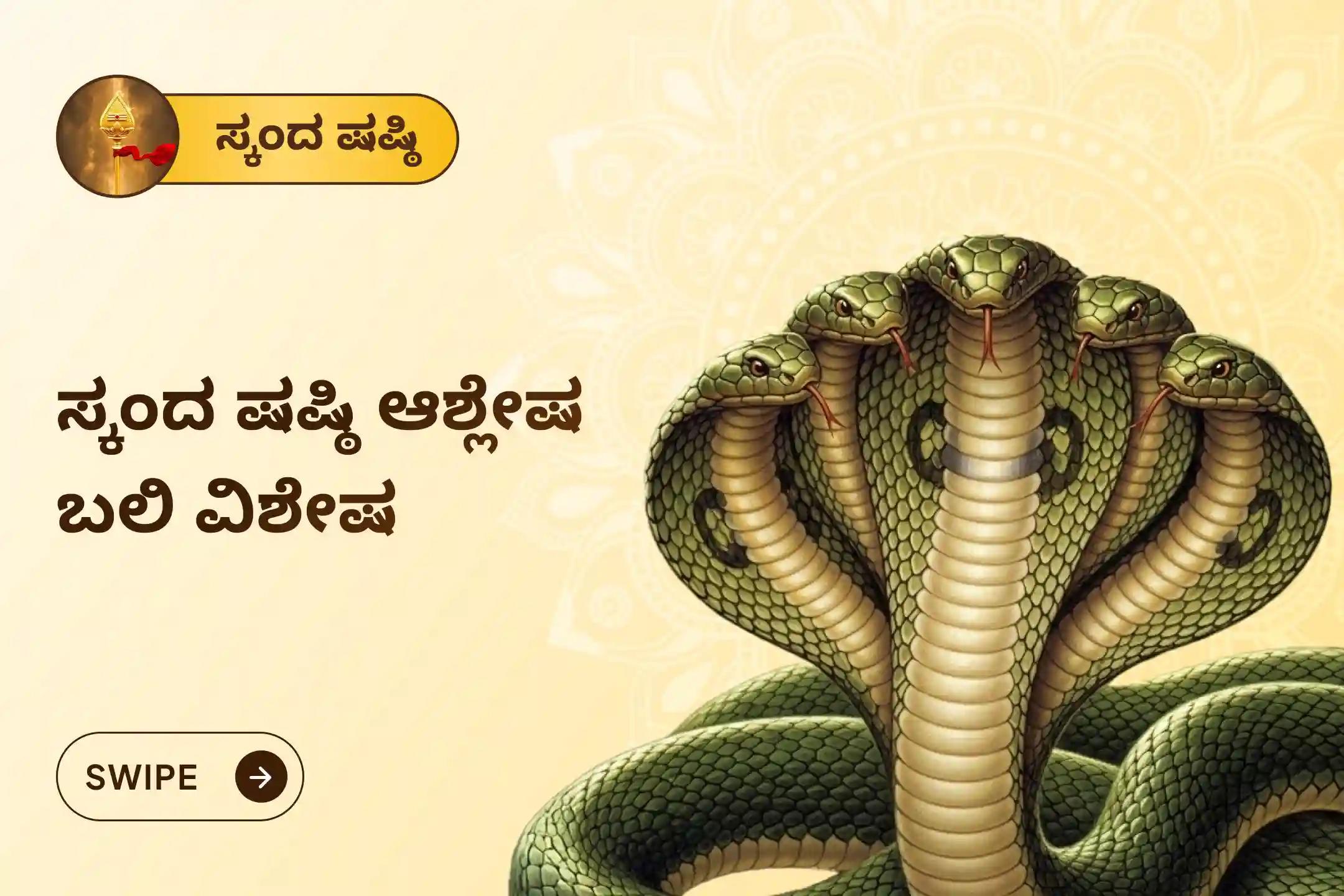 ಸರ್ಪ (ನಾಗ) ದೋಷದ ದುಷ್ಪರಿಣಾಮಗಳನ್ನು ನಿವಾರಿಸಲು ಮತ್ತು ಕರ್ಮದ ಪಾಪಗಳನ್ನು ಶುದ್ಧೀಕರಿಸಲು ಸ್ಕಂದ ಷಷ್ಠಿ ಆಶ್ಲೇಷಾ ಬಲಿ ವಿಶೇಷ ಆಶ್ಲೇಷಾ ನಾಗ ಬಲಿ ಪೂಜೆಯಲ್ಲಿ ಭಾಗವಹಿಸಿ.