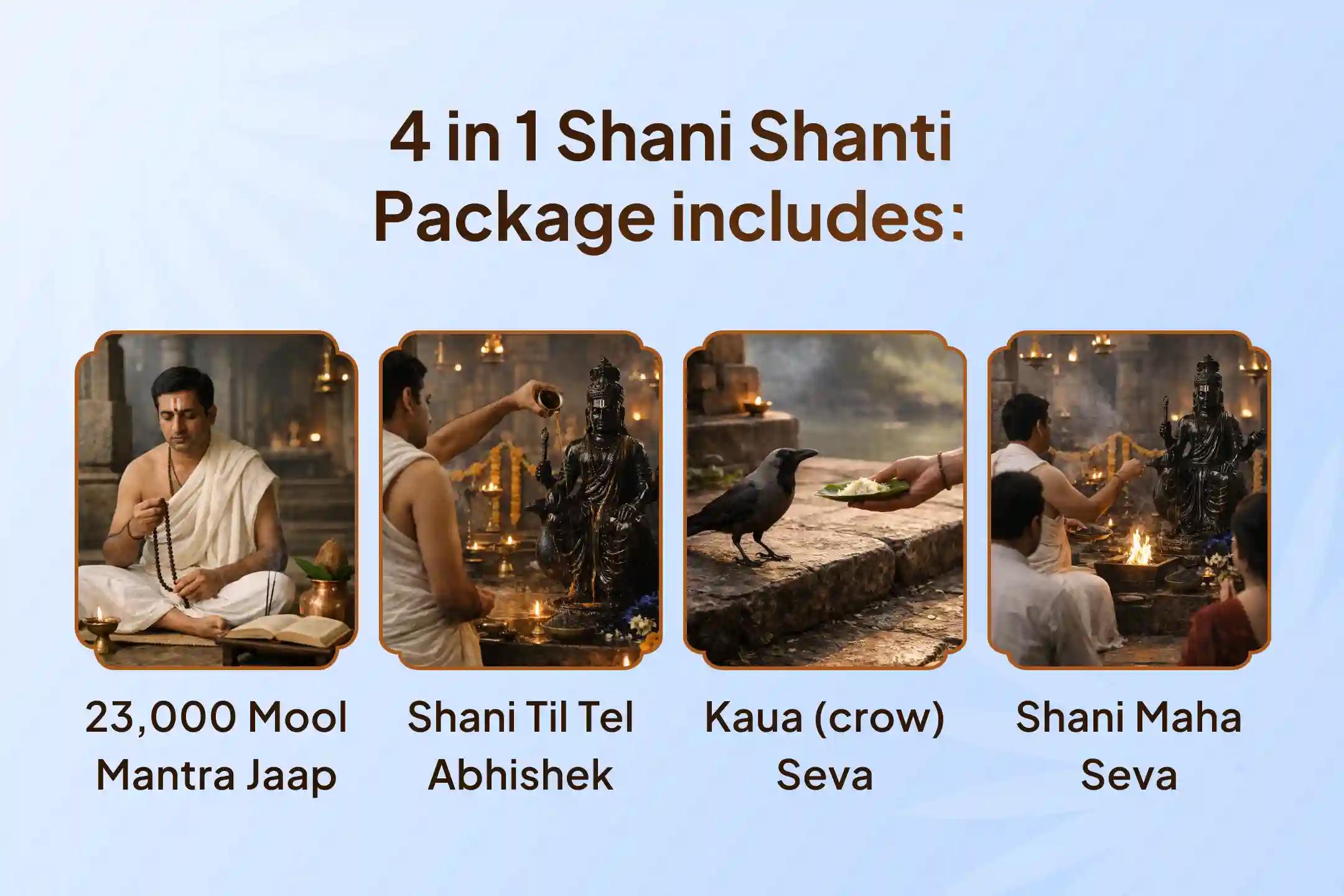 If problems are increasing due to the influence of Shani, it is time to please Shani Dev and receive his special grace. For relief from the wrath of Shani and Sade Sati, perform the 4 in 1 Shani Peace special ritual.