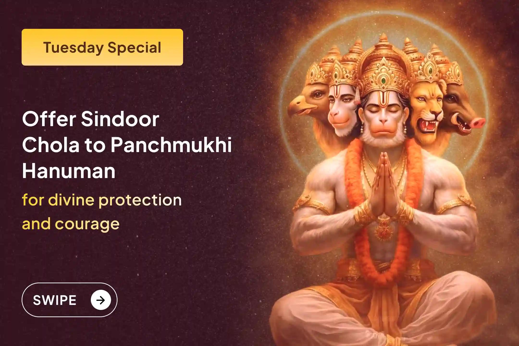🛕 Awaken the power of courage and divine protection from all five directions through the Sindoor Chola and Jasmine Oil Abhishek of Panchmukhi Hanuman Ji