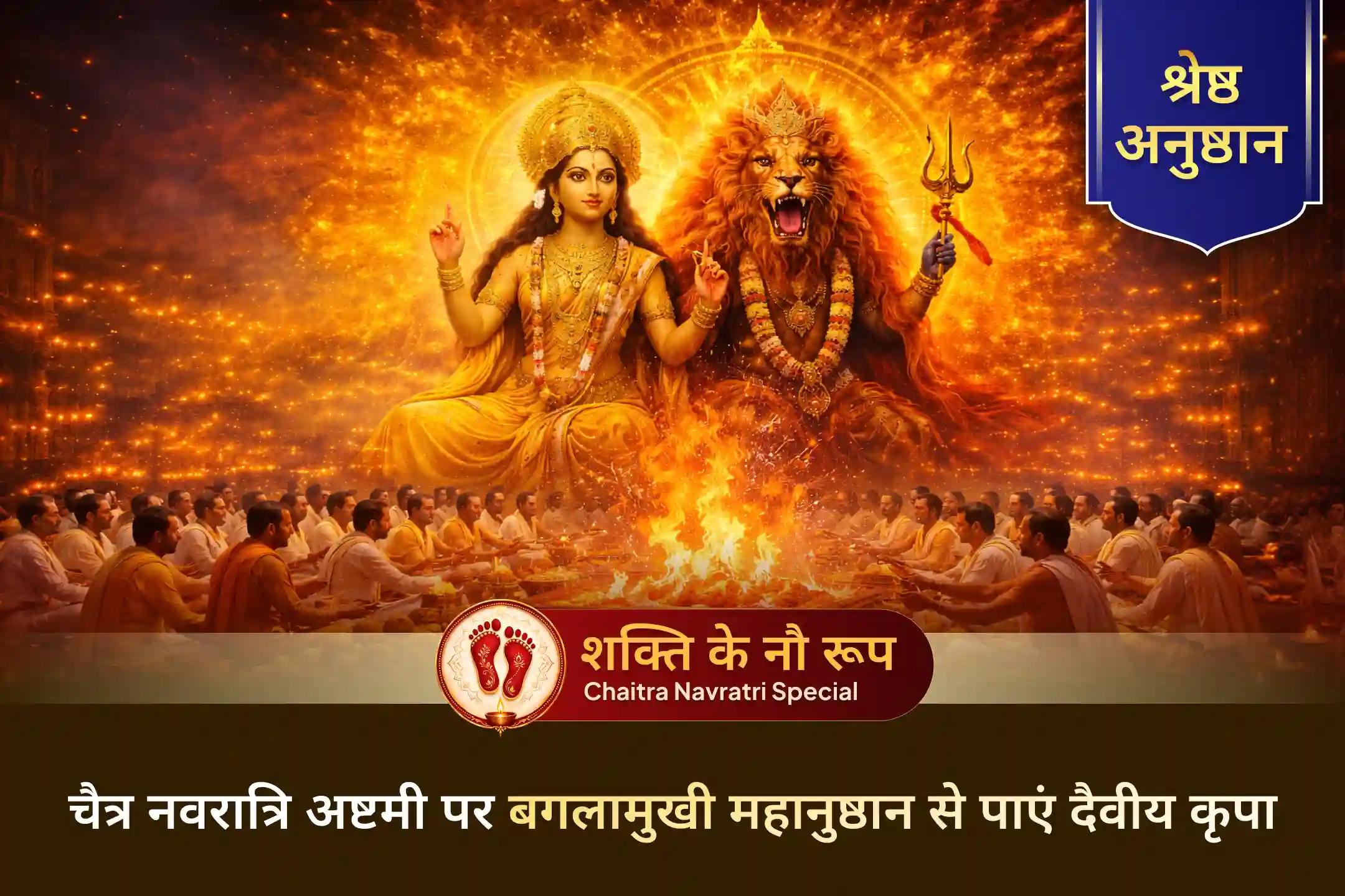 चैत्र नवरात्रि की अष्टमी पर बगलामुखी महाविद्या महानुष्ठान से पाएँ जीवन में साहस, सुरक्षा और आत्मविश्वास तथा देवी मां की विशेष कृपा।