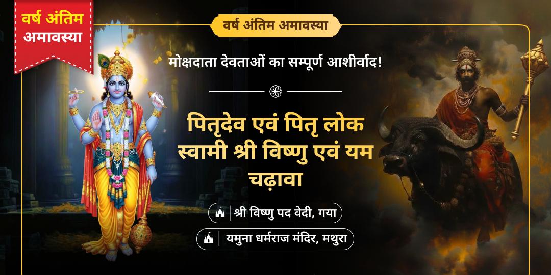 पितरों को पितृलोक के कष्टों से मुक्ति दिलाएं - 2025 की आखिरी अमावस्या पर विष्णु पद एवं धर्मराज में चढ़ावा करें। पितरों को पितृलोक के कष्टों से मुक्ति दिलाएं - 2025 की आखिरी अमावस्या पर विष्णु पद एवं धर्मराज में चढ़ावा करें।
