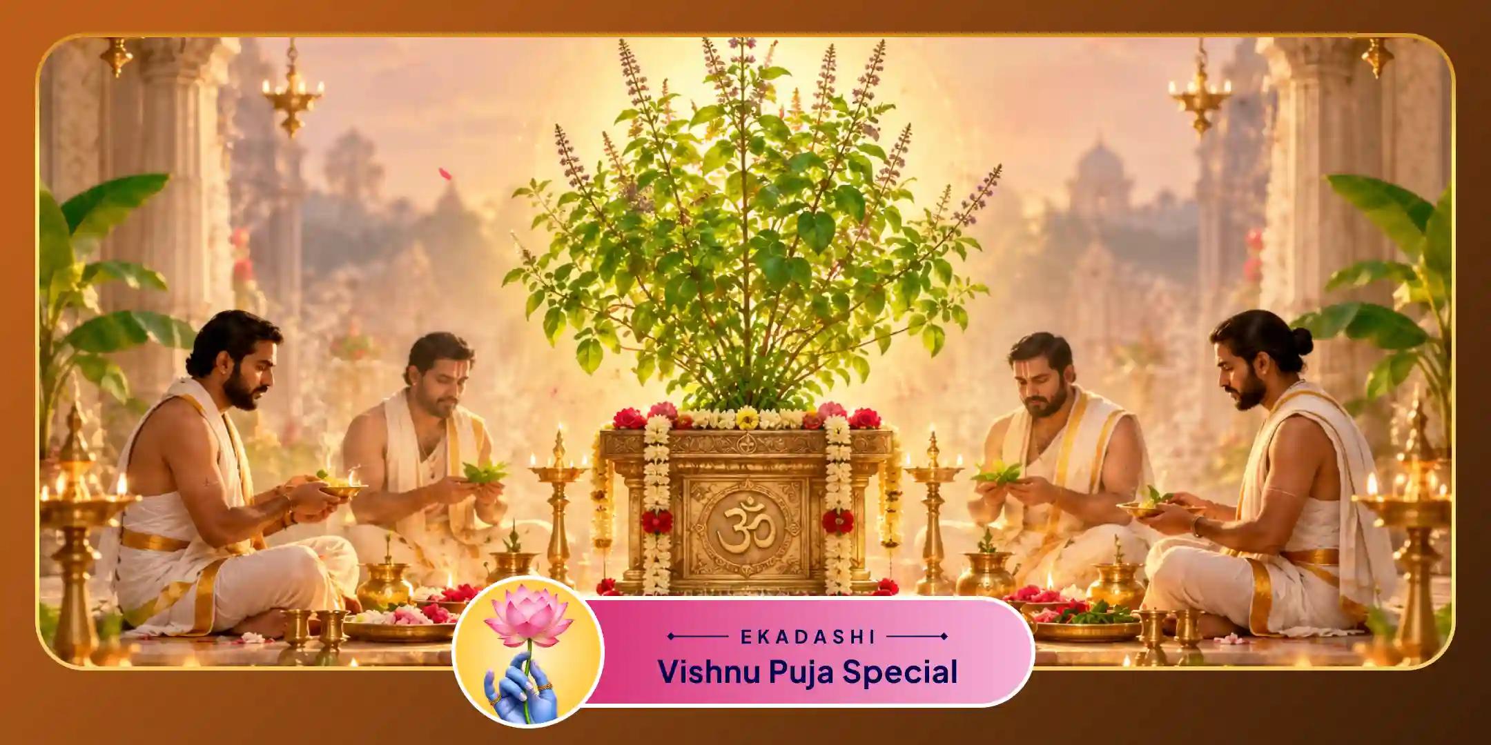 5 Brahmin 5100 Narayan Mantra Jaap, 5100 Tulsi Patra Archan, Ekadashi Vrat Katha Path Puja 5 Brahmin 5100 Narayan Mantra Jaap, 5100 Tulsi Patra Archan, Ekadashi Vrat Katha Path Puja
